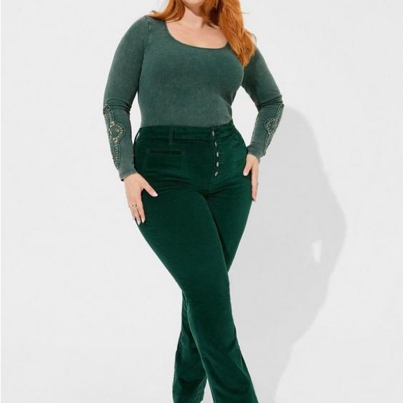 torrid Tops - torrid Olive Green Long Sleeve Crochet Elbow Tee